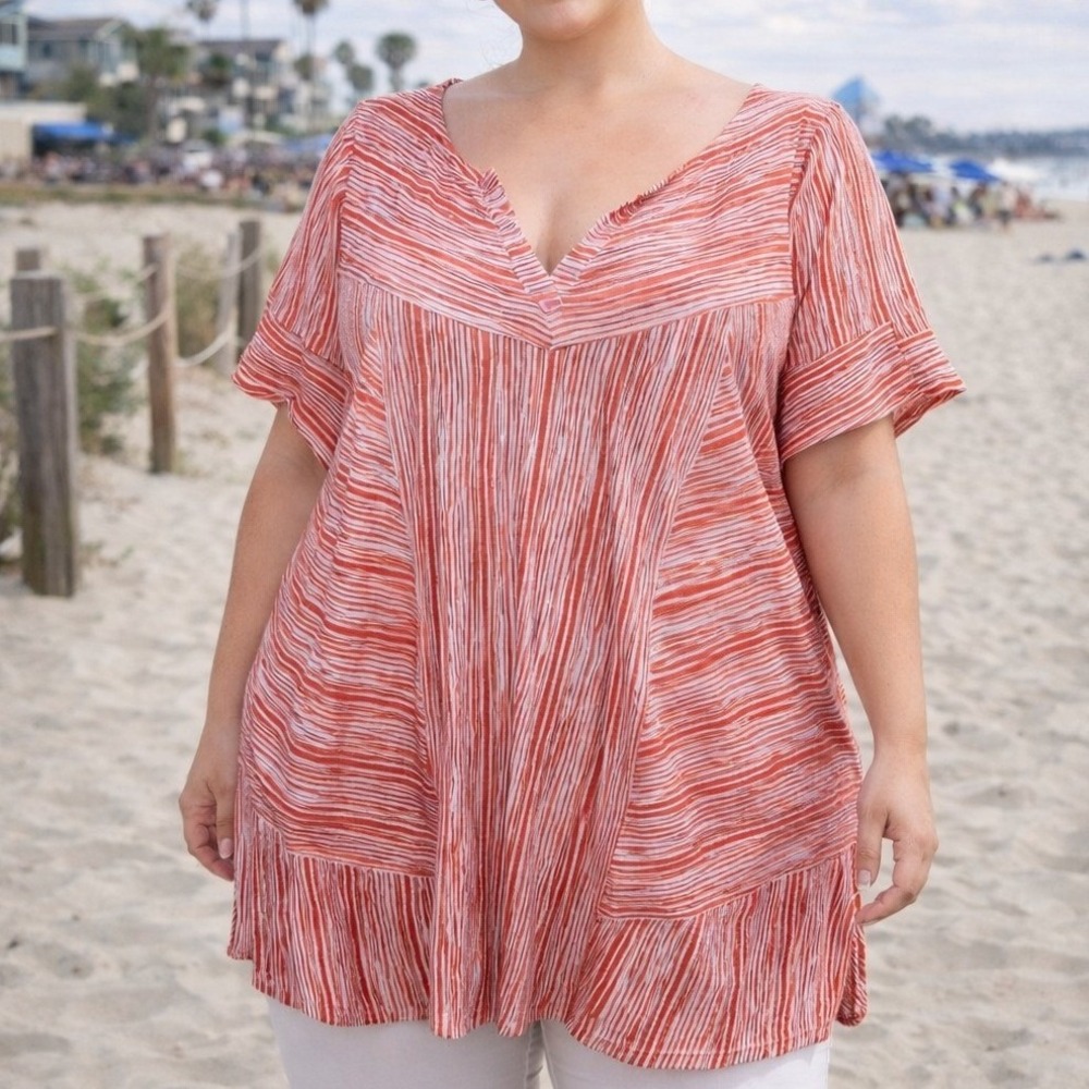 Soft Surroundings 2X Striped Tunic Top Coastal Boho Casual Resort Casual Artsy